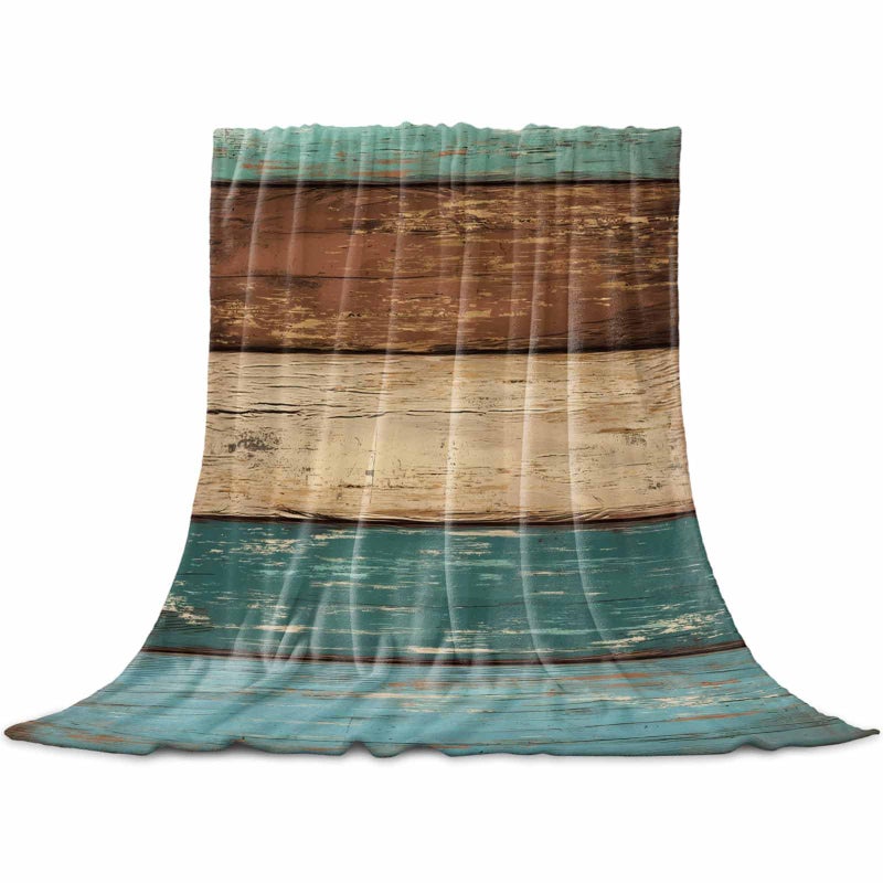 Vandarllin Retro Rustic Wood Texture Super Soft Throw Blankets Teal Green Brown Fluffy Fuzzy Flannel Bed Blanket Decorative for Home Sofa Couch Chair Living Bedroom (40x50 Inch) - Image 1